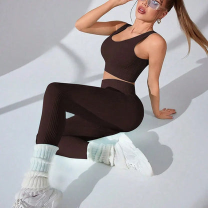 Women’s Workout Sets 2 Piece - Seamless Yoga Leggings and Cross-Strap Sports Bra Gym Outfits Activewear Matching Set