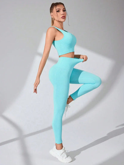 Women’s Workout Sets 2 Piece - Seamless Yoga Leggings and Cross-Strap Sports Bra Gym Outfits Activewear Matching Set