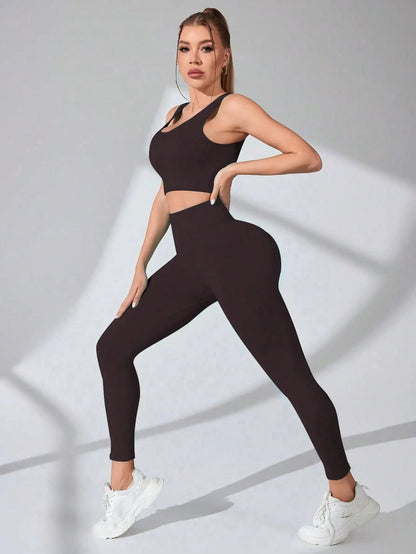 Women’s Workout Sets 2 Piece - Seamless Yoga Leggings and Cross-Strap Sports Bra Gym Outfits Activewear Matching Set